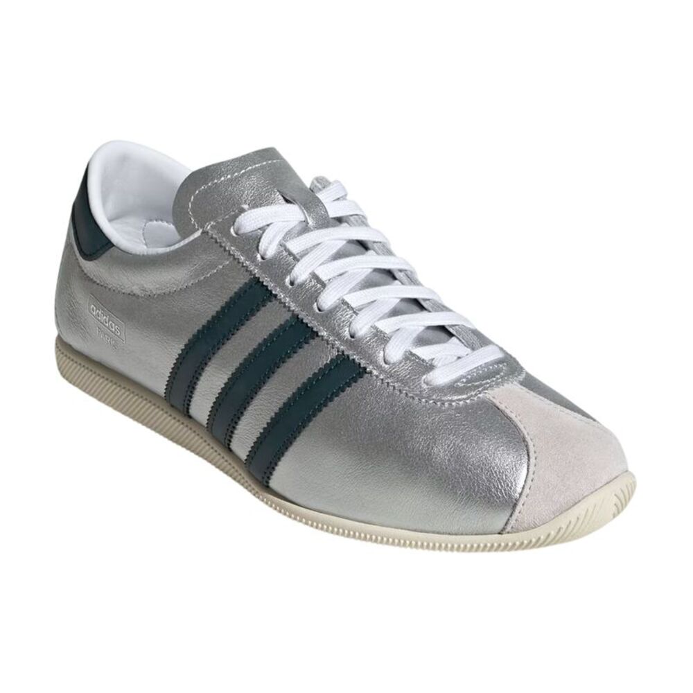 Adidas Womens/Ladies Paris 3 Stripes Leather Sneakers / Silver/Green